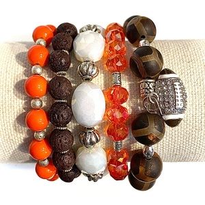 For my Cleveland Browns fans. 5 strand beaded multilayered stretch bracelets